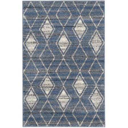 Flowers First 4 x 6 ft. Tunisia Power Loomed Area Rug, Light Blue & Cream - Small Rectangle FL1909605